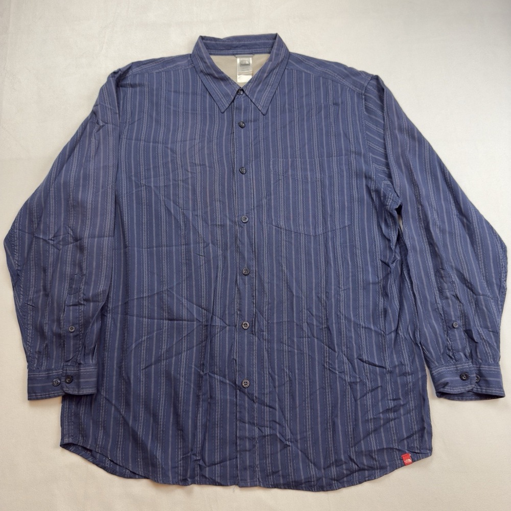 The North Face Men's XXL Button Up Shirt Long Sleeve Blue One Sleeve Light Fadin
